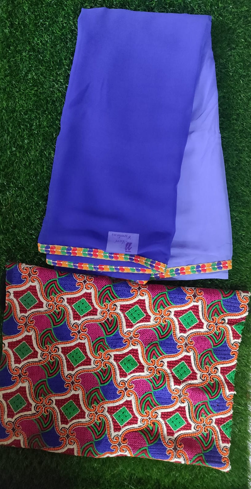 Blue shaded chiffon saree with Kutchi work Blouse