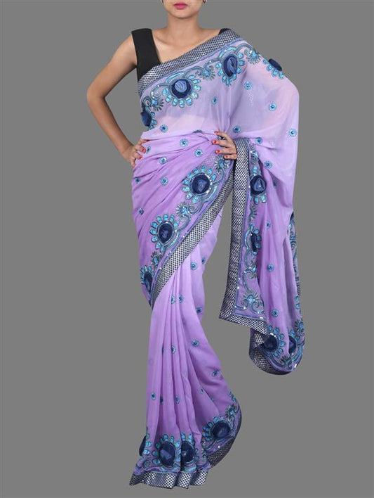 Designer Mauve Purple Embroidered Georgette saree BD111