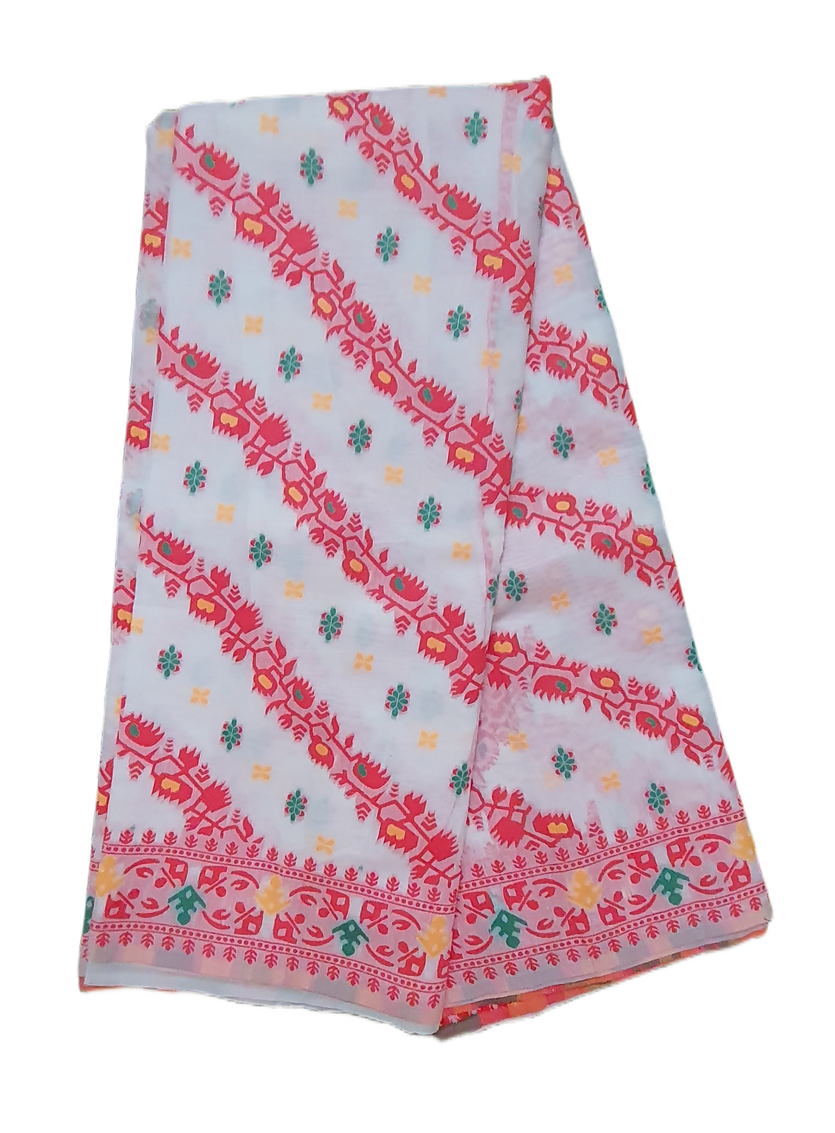 Red White Weaving Semi Jamdani Saree