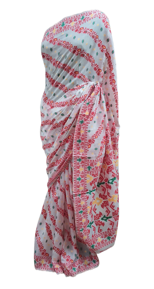 Red White Weaving Semi Jamdani Saree
