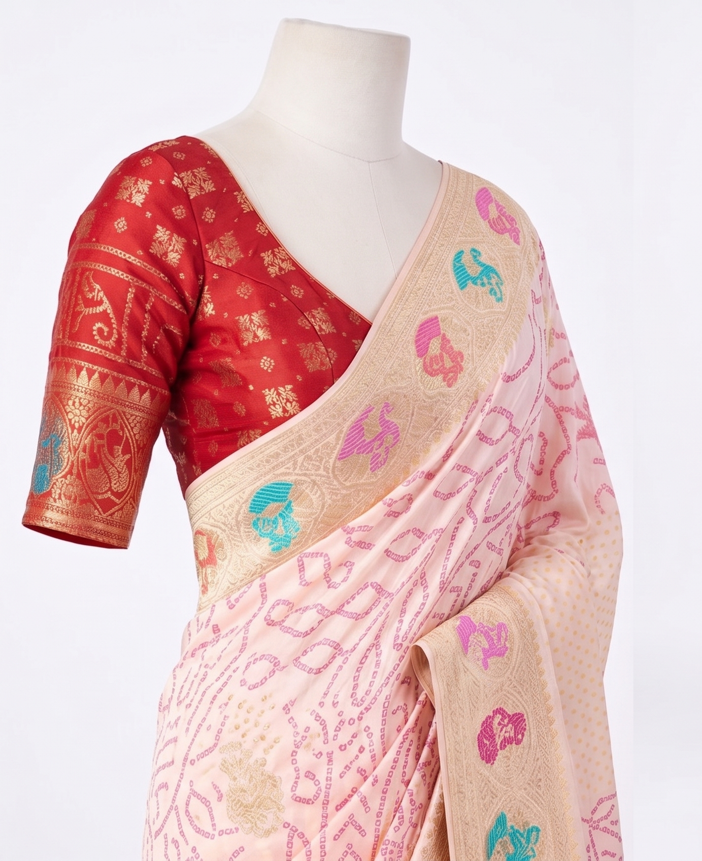 Designer Weaving Pure Georgette Off White Bandhani Saree K482