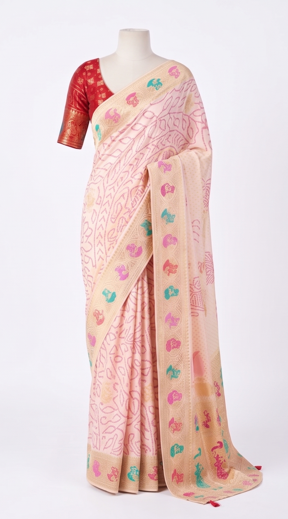 Designer Weaving Pure Georgette Off White Bandhani Saree K482