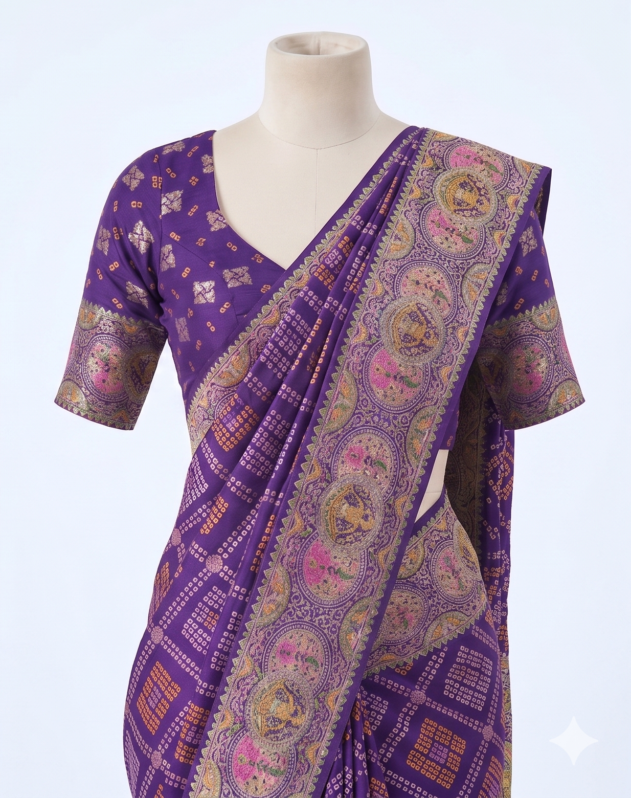 Designer Weaving Pure Georgette Purple Bandhani Saree K485
