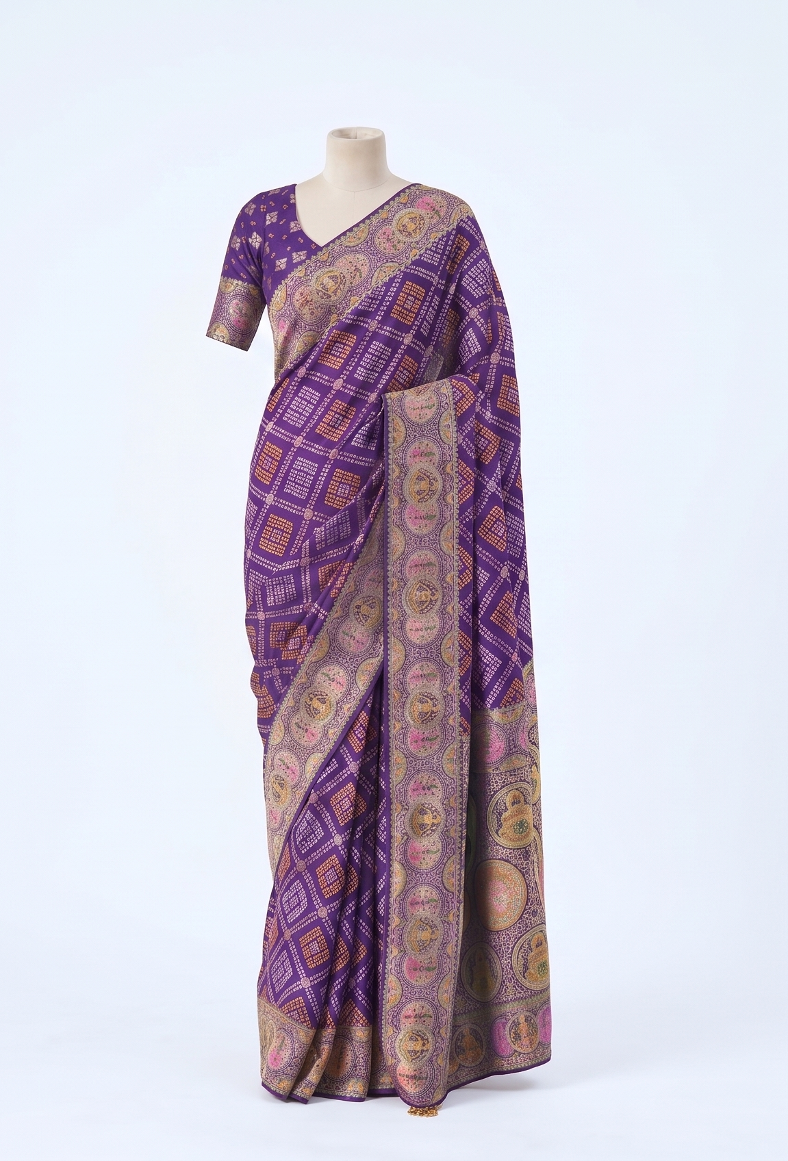 Designer Weaving Pure Georgette Purple Bandhani Saree K485