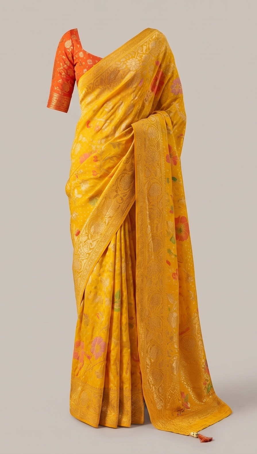 Designer Weaving Pure Georgette Yellow Bandhani Saree K488
