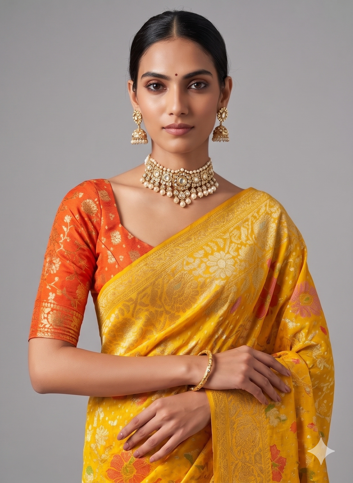 Designer Weaving Pure Georgette Yellow Bandhani Saree K488