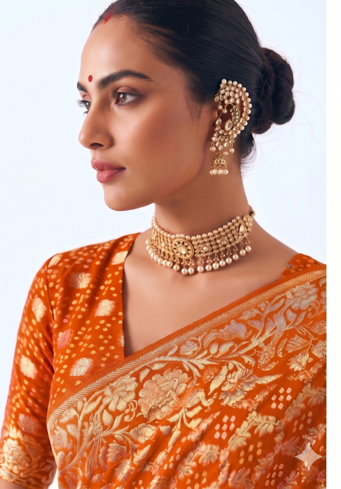 Designer Weaving Pure Georgette Orange Bandhani Saree K490