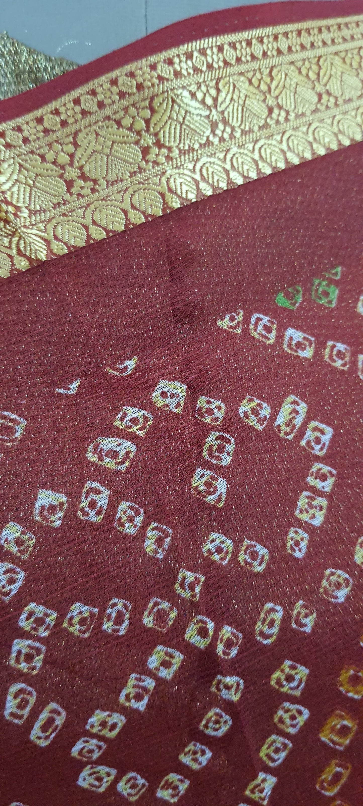 Beautiful Rust Red Printed Chiffon Bandhej Bandhani Saree