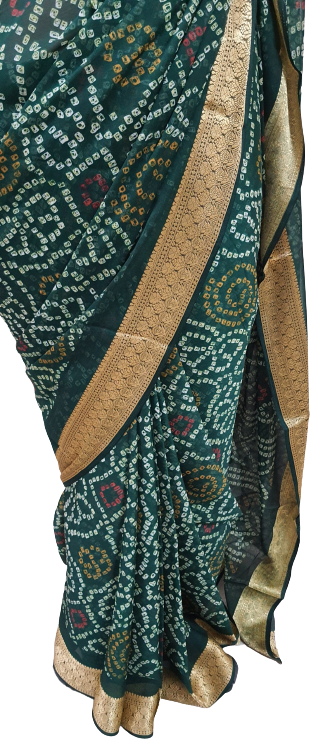 Beautiful Green Printed Chiffon Bandhej Bandhani Saree