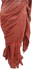Rust Orange Katan Ghicha Saree with Pure Ikkat Silk Blouse KG05