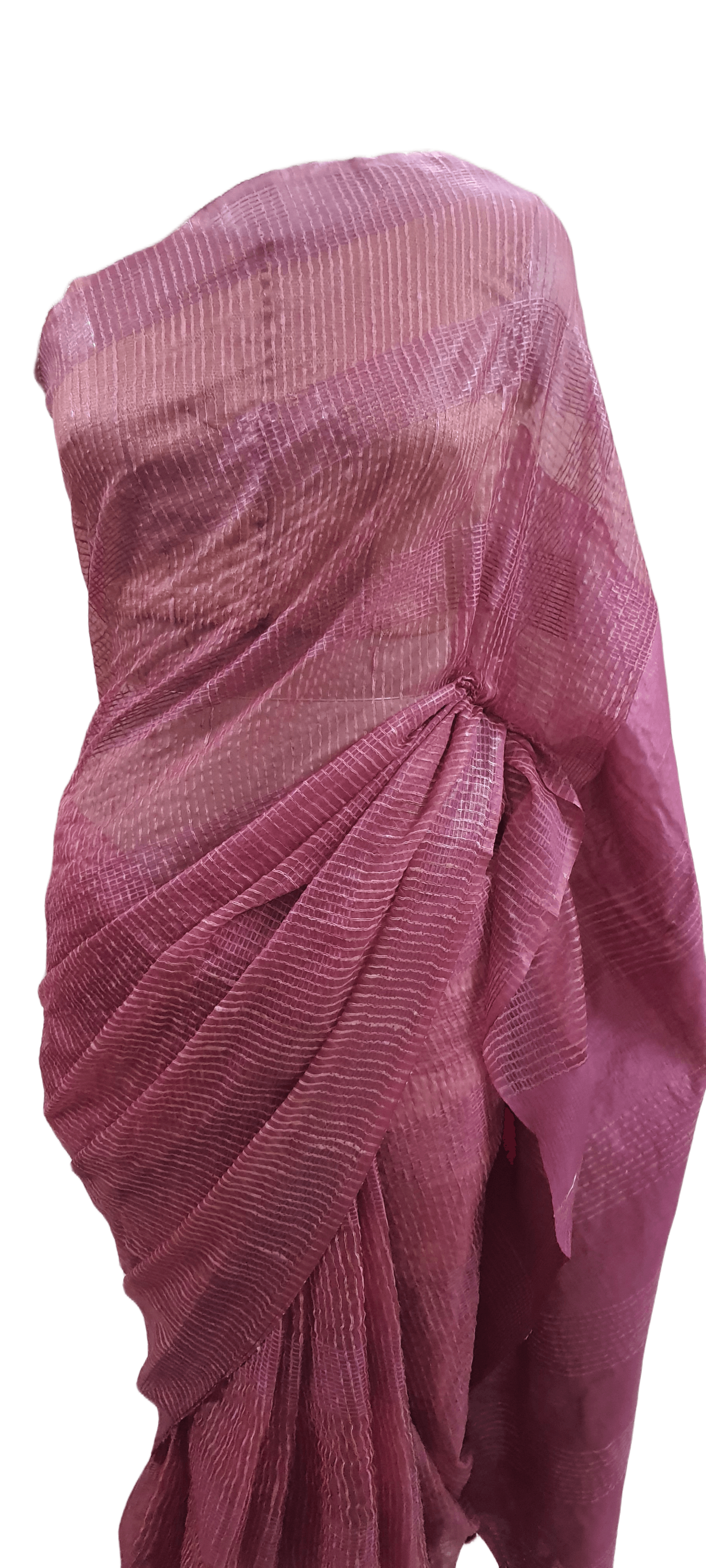 Onion Pink Katan Ghicha Saree with Pure Ikkat Cotton Blouse KG06 - Ethnic's By Anvi Creations