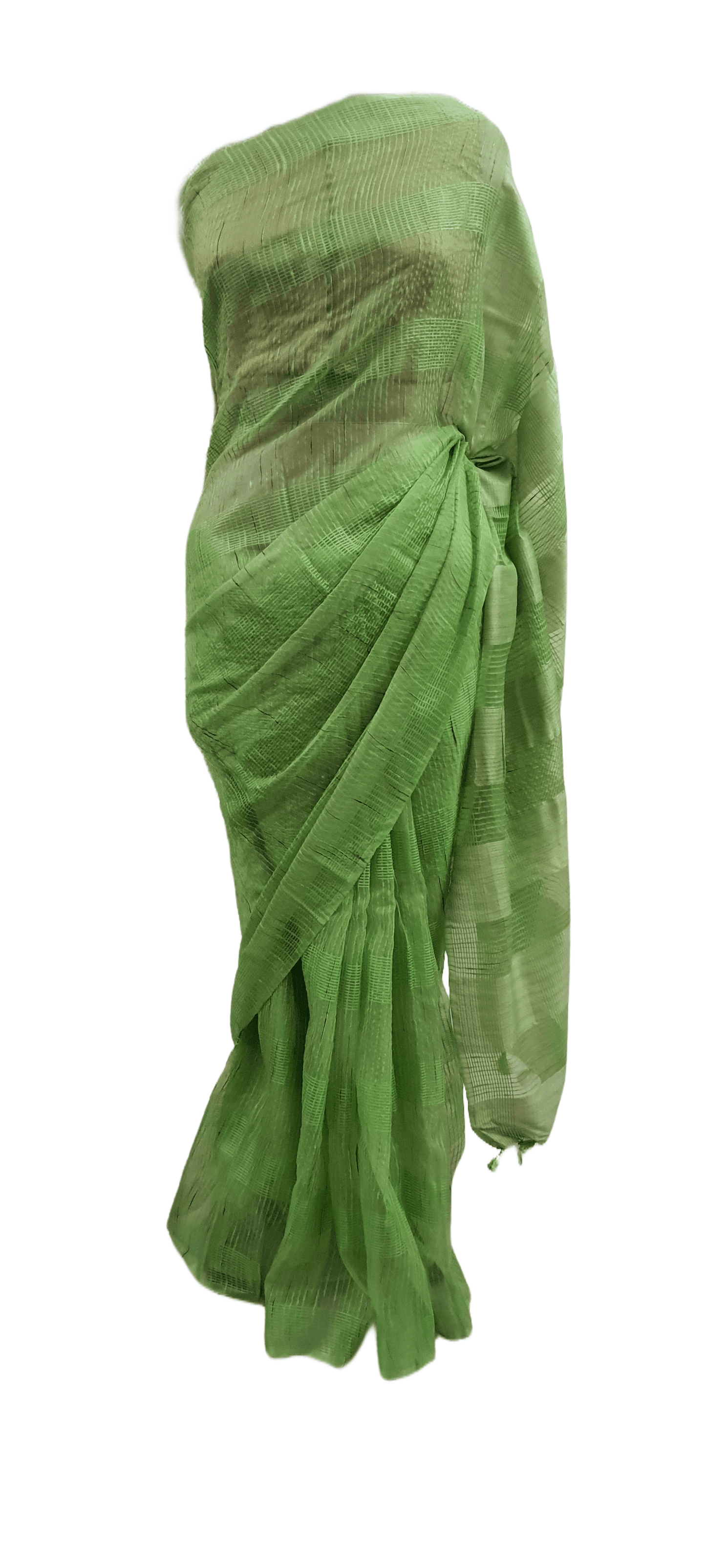 Green Katan Ghicha Saree with Pure Ikkat Cotton Blouse KG07 - Ethnic's By Anvi Creations