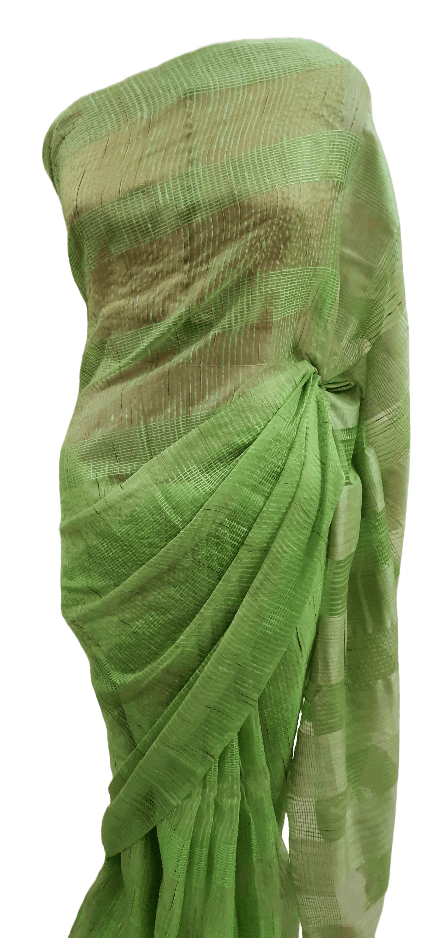 Green Katan Ghicha Saree with Pure Ikkat Cotton Blouse KG07 - Ethnic's By Anvi Creations