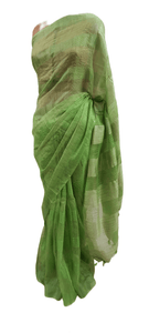 Green Katan Ghicha Saree with Pure Ikkat Cotton Blouse KG07