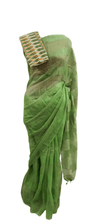 Charger l&#39;image dans la galerie, Green Katan Ghicha Saree with Pure Ikkat Cotton Blouse KG07