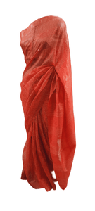 Orange Katan Ghicha Saree with Pure Ikkat Silk Blouse KG09