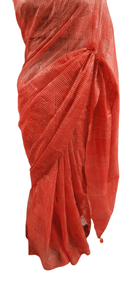 Orange Katan Ghicha Saree with Pure Ikkat Silk Blouse KG09