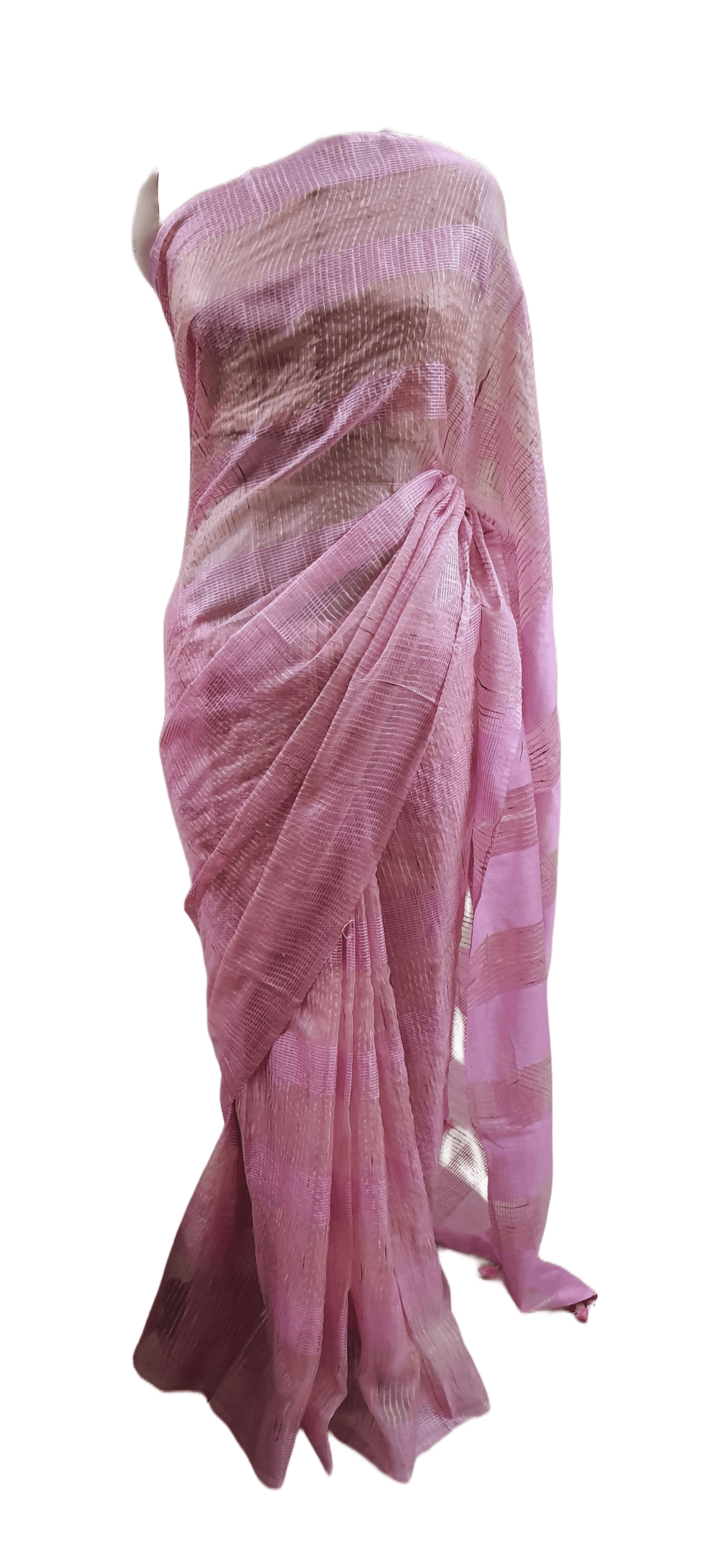 Pink Katan Ghicha Saree with Pure Ikkat Silk Blouse KG10 - Ethnic's By Anvi Creations