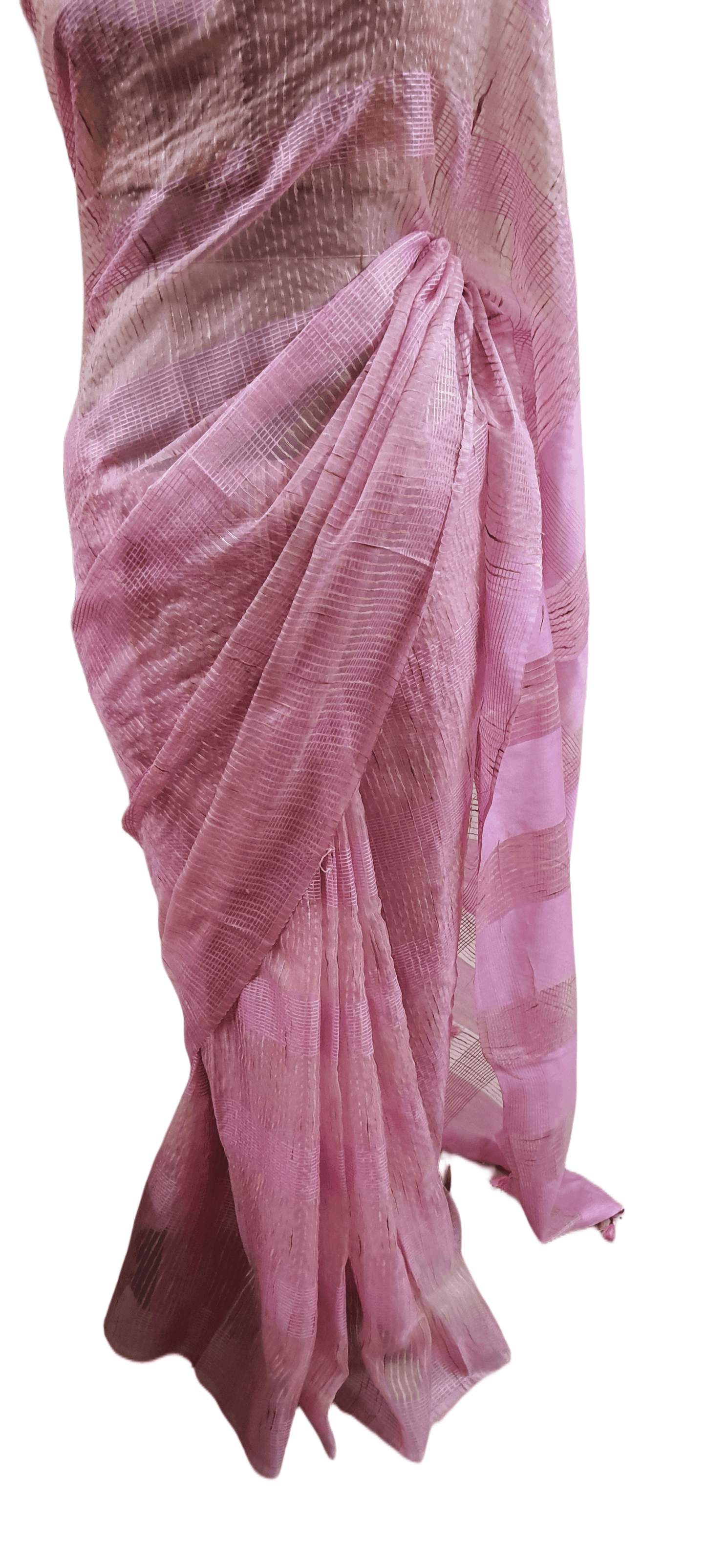 Pink Katan Ghicha Saree with Pure Ikkat Silk Blouse KG10 - Ethnic's By Anvi Creations