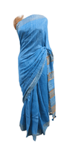 Charger l&#39;image dans la galerie, Blue pure Katan Ghicha Saree with Pure Ikkat Silk Blouse KG11
