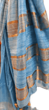 Charger l&#39;image dans la galerie, Blue pure Katan Ghicha Saree with Pure Ikkat Silk Blouse KG11