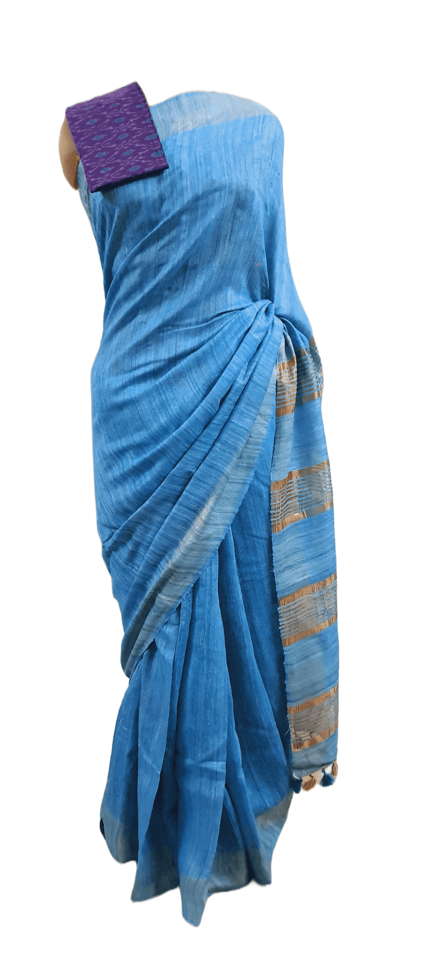 Blue pure Katan Ghicha Saree with Pure Ikkat Silk Blouse KG11 - Ethnic's By Anvi Creations