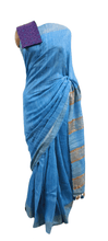 Load image into Gallery viewer, Blue pure Katan Ghicha Saree with Pure Ikkat Silk Blouse KG11