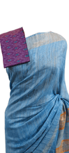 Charger l&#39;image dans la galerie, Blue pure Katan Ghicha Saree with Pure Ikkat Silk Blouse KG11