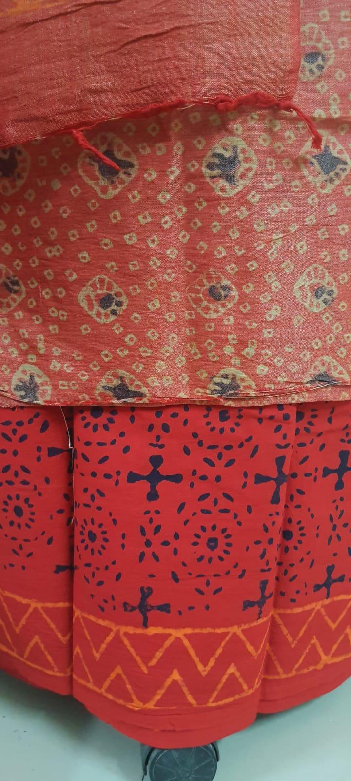 Rust Orange Khadi Cotton Silk Block Printed Suit - Ethnic's By Anvi Creations