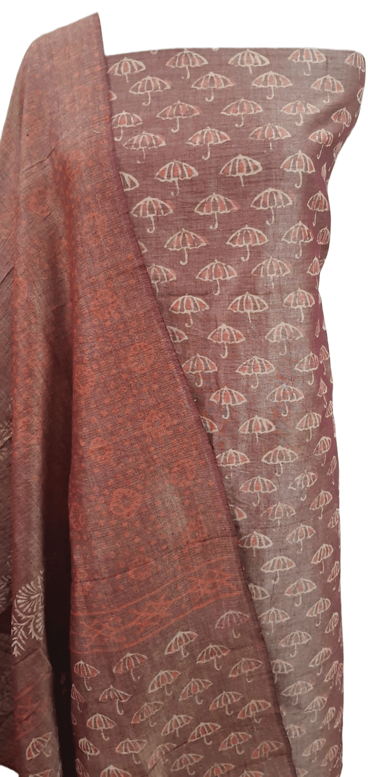 Light Brown Khadi Cotton Silk Block Printed Suit - Ethnic's By Anvi Creations