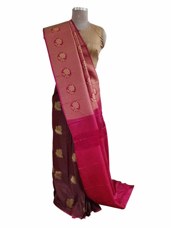 Maroon Kanchi Silk Blend Heavy Traditional Look Sarees with Rich Zari Borders K2