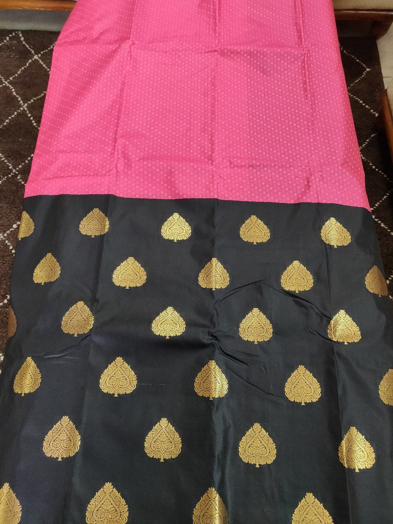 Pink Black Kanchi Silk Blend Heavy Traditional Look Sarees with Rich Zari Borders K4