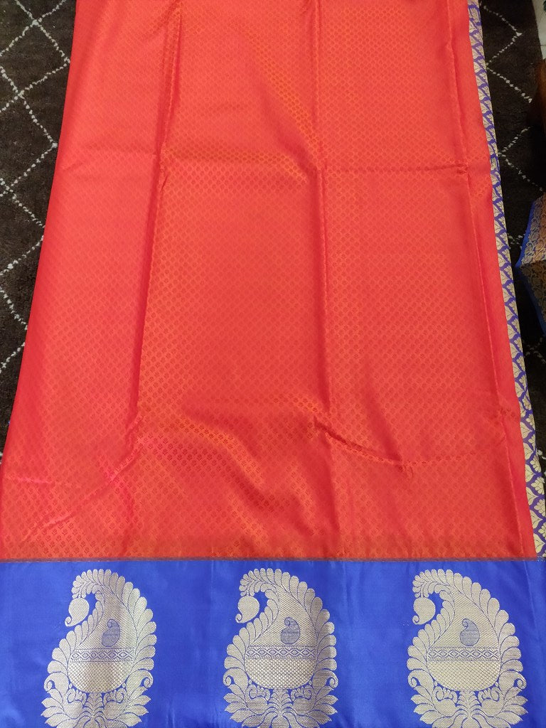 Red Blue Kanchi Silk Blend Heavy Traditional Look Sarees with Rich Zari Borders K7