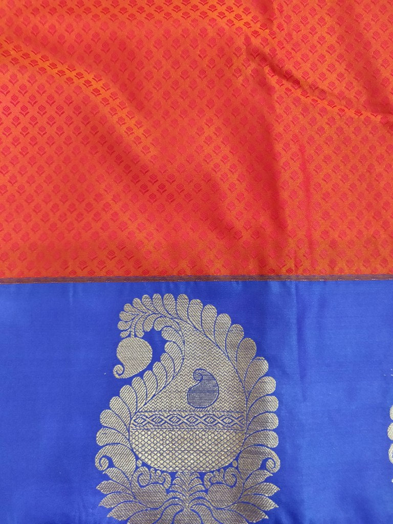 Red Blue Kanchi Silk Blend Heavy Traditional Look Sarees with Rich Zari Borders K7