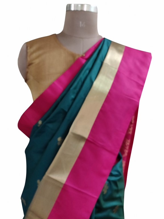 Bottle green Kanchi Silk Blend Heavy Traditional Look Sarees with Rich Zari Borders K8