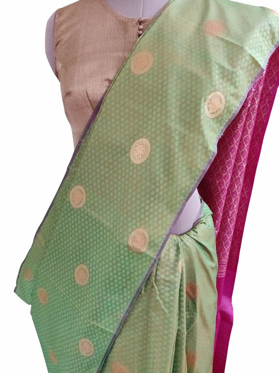 Light green Kanchi Silk Blend Heavy Traditional Look Sarees with Rich Zari Borders K9
