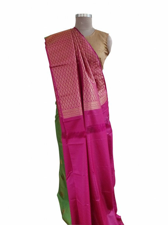 Light green Kanchi Silk Blend Heavy Traditional Look Sarees with Rich Zari Borders K9