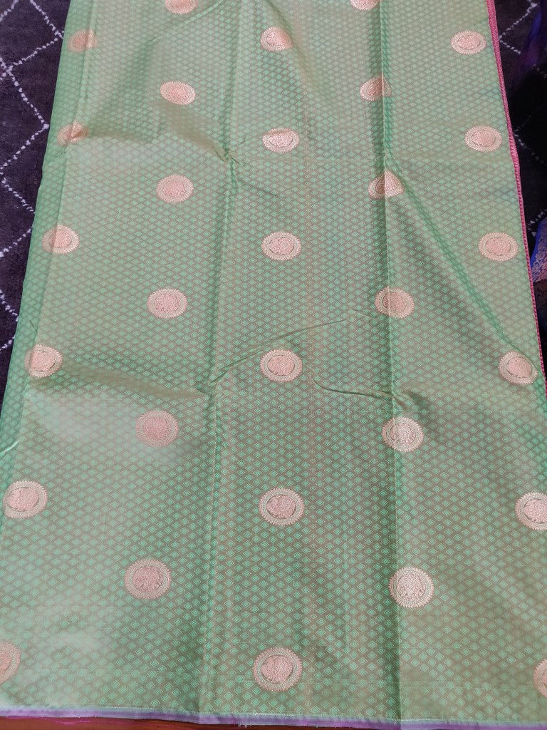 Light green Kanchi Silk Blend Heavy Traditional Look Sarees with Rich Zari Borders K9