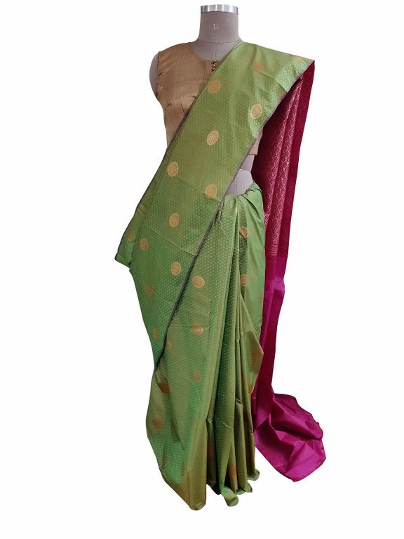 Light green Kanchi Silk Blend Heavy Traditional Look Sarees with Rich Zari Borders K9