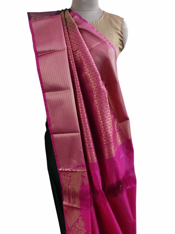 Emerald green Kanchi Silk Blend Heavy Traditional Look Sarees with Rich Zari Borders K10