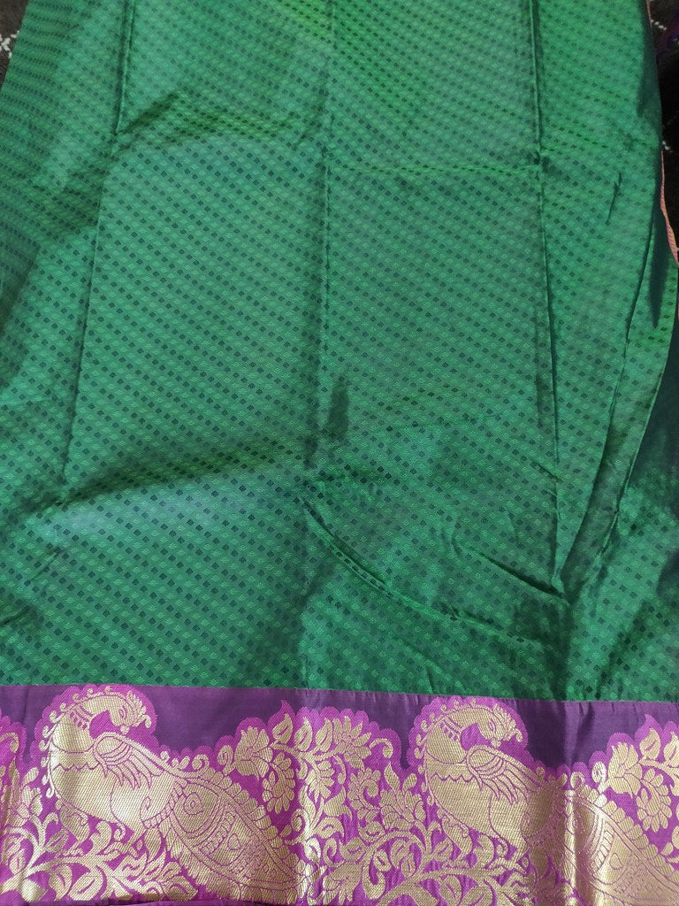 Emerald green Kanchi Silk Blend Heavy Traditional Look Sarees with Rich Zari Borders K10