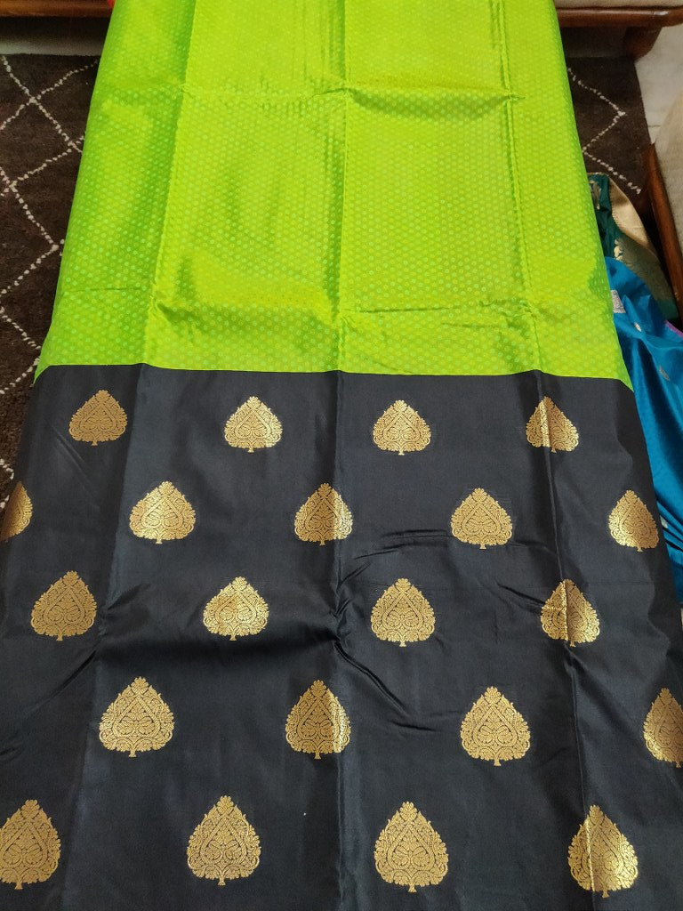 Green Black Kanchi Silk Blend Heavy Traditional Look Sarees with Rich Zari Borders K12