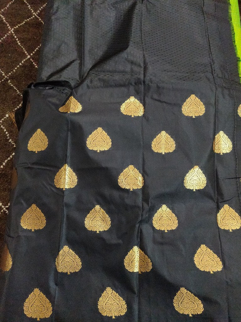 Green Black Kanchi Silk Blend Heavy Traditional Look Sarees with Rich Zari Borders K12