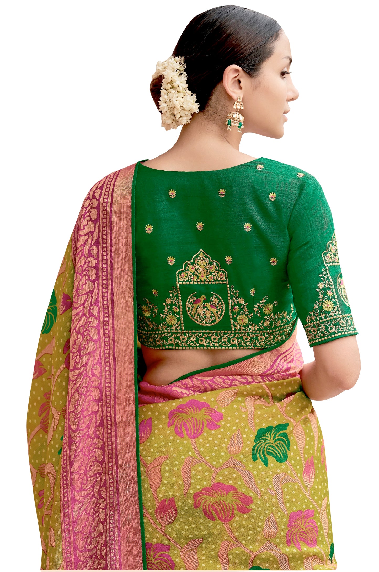 Designer Green Brasso Silk Printed Saree with Exclusive Embroidered Blouse M43