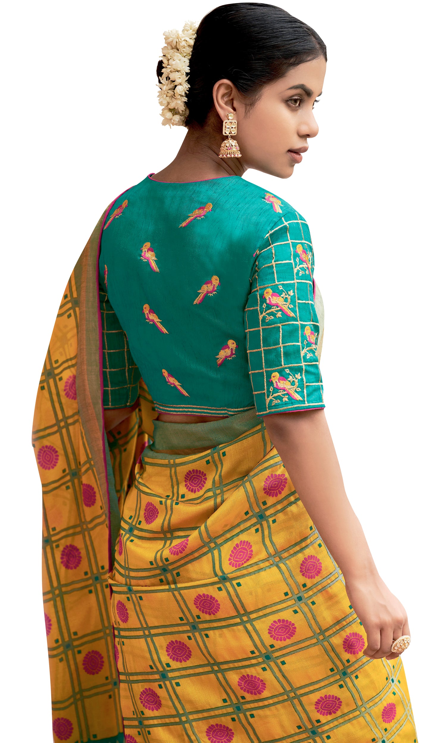 Designer Yellow Brasso Silk Printed Saree with Exclusive Embroidered Blouse M045