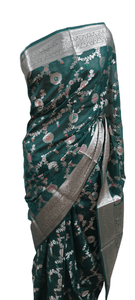 Bottle Green Khaddi Katan Banarasi Saree
