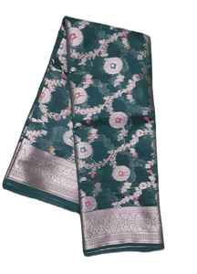 Bottle Green Khaddi Katan Banarasi Saree