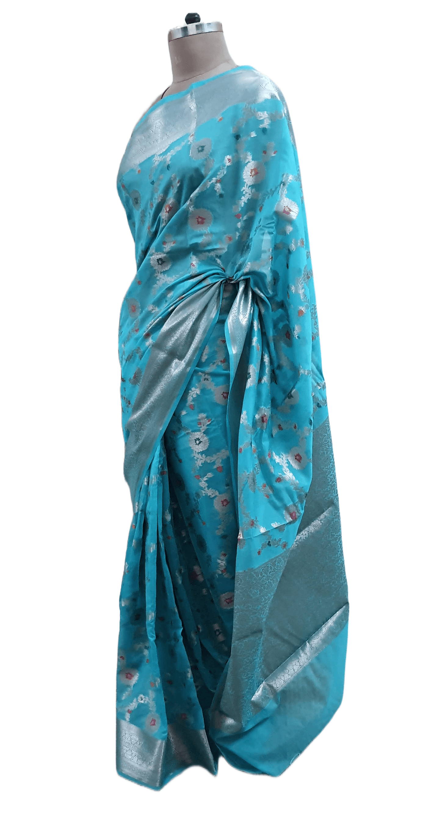 Firozi Blue Khaddi Katan Banarasi Saree - Ethnic's By Anvi Creations