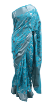 Charger l&#39;image dans la galerie, Firozi Blue Khaddi Katan Banarasi Saree