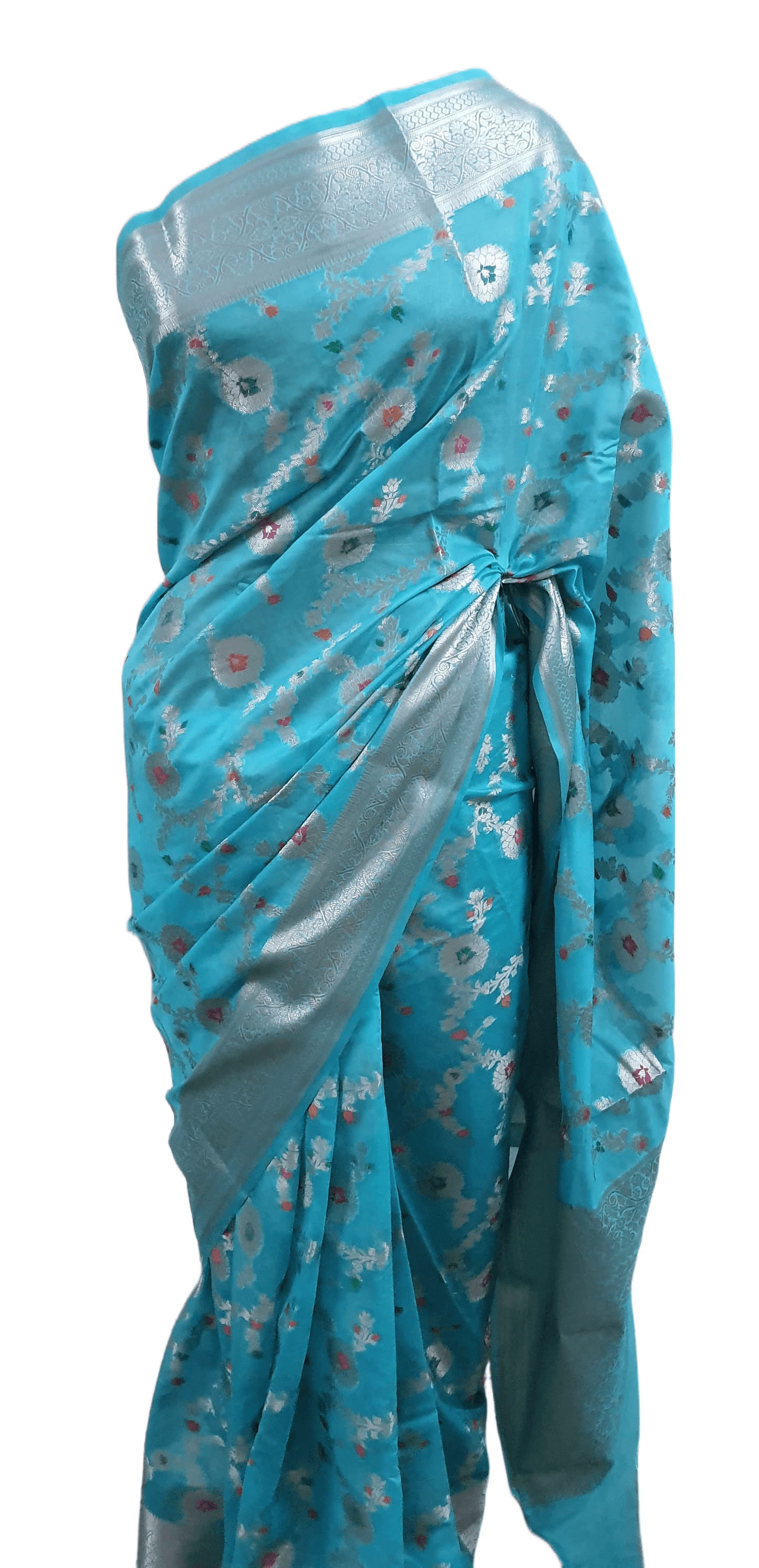 Firozi Blue Khaddi Katan Banarasi Saree - Ethnic's By Anvi Creations